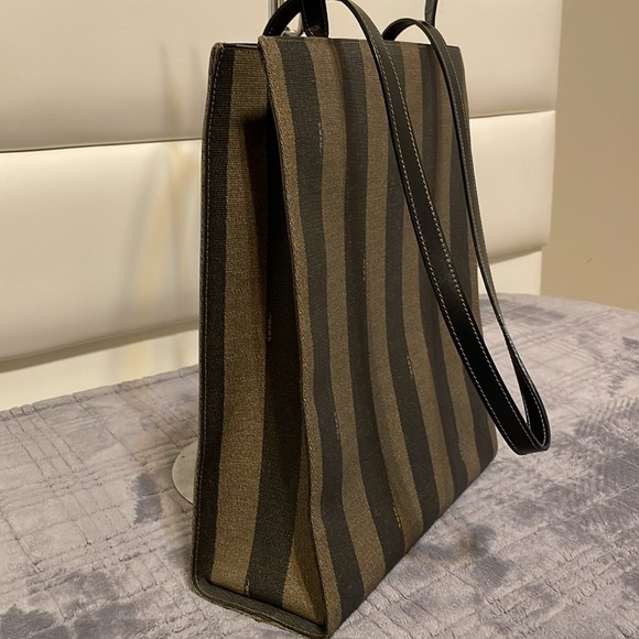 Fendi Vintage Logo Stamp Pequin Coated Canvas Shoulder Bag - Picture 6 of 15